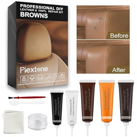 Plextone DIY for Small Leather Repair and Vinyl Repair Kit - Patch Leather and Vinyl with Ease for Car Seats, Shoes, Couches, Repair and More. (Brown) Cover