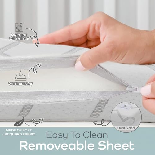 Waterproof Pack and Play Mattress Pad - 38" x 26" | Roll Up Style - Breathable Soft Memory Foam - Portable Mattress Topper- Baby Foam Mattresses for Babies - Includes Easy Carry Buckle