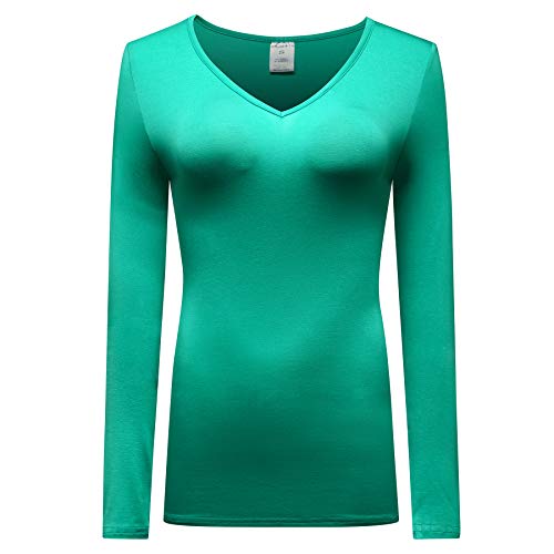 OThread & Co. Women's Long Sleeve T-Shirt V-Neck Basic Layer Stretchy Shirts (XX-Large, Irish Green)