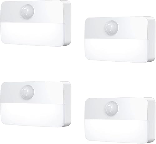 Mini luz con sensor de movimiento, paquete de 4 luces LED de noche alimentadas por batería, luz de pared, luces de armario, luces seguras, luces de