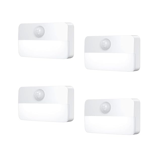 Lampka nocna LED z czujnikiem ruchu, na baterie, lampka nocna dla niemowląt, automatyczne włączanie/wyłączanie, idealna do sypialni, pokoju dziecięcego, schodów, 4 sztuk,