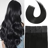 Tape in Hair Extensions Jet Black 100% Remy Human Hair Extensions Silky Straight for Fashion Women 2