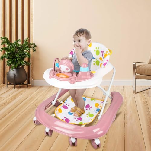 Trotteur Bébé Garçon Fille Evolutif 3 en 1, Trotteur Marche Bebe Pliable avec 3 Hauteur Réglable, Siège et Plateau Amovible, Centre d'Activités pour 6+ Mois, Charge 12KG-62 * 68 * 36-81cm -Rose