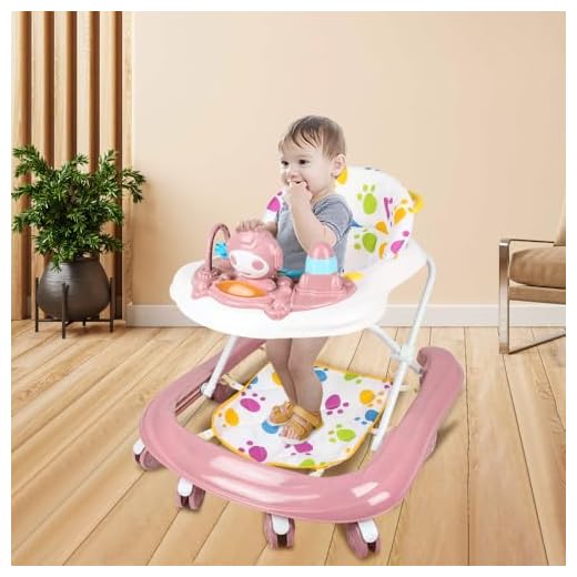 Trotteur Bébé Garçon Fille Evolutif 3 en 1, Trotteur Marche Bebe Pliable avec 3 Hauteur Réglable, Siège et Plateau Amovible, Centre d'Activités pour 6+ Mois, Charge 12KG-62 * 68 * 36-81cm -Rose