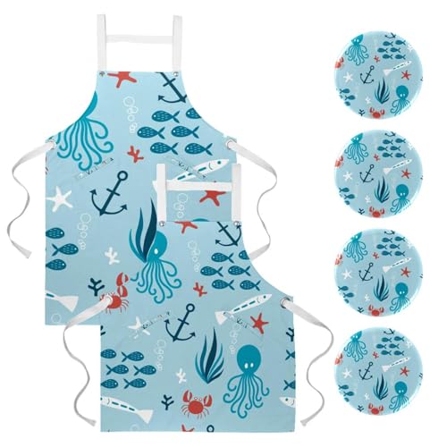 Tablier de cuisine pour pâtisserie et bistrot à motif pieuvre