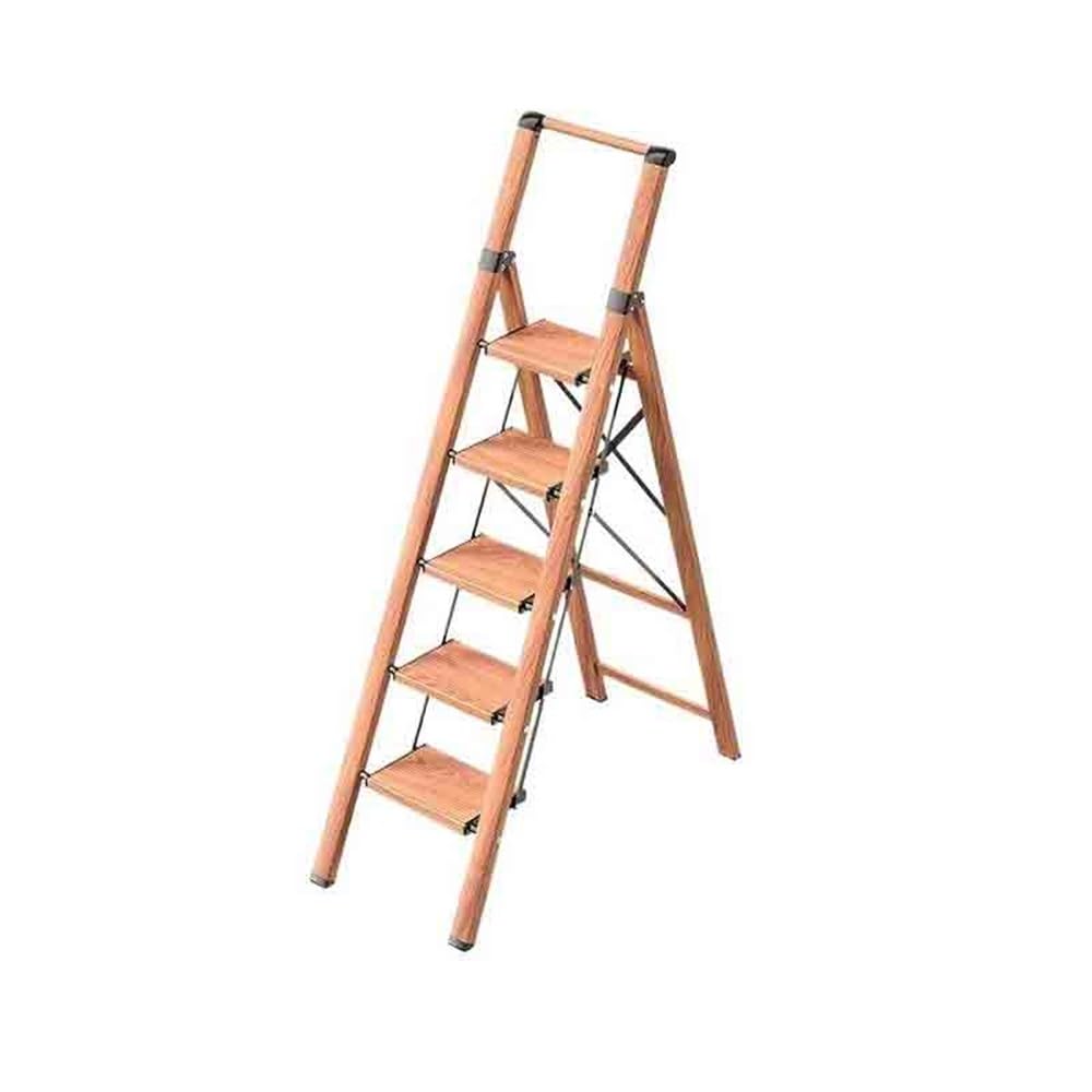 step ladder 4/5 Steps Adult Folding Stool with Wide Non-Slip Treads Maximum Load 150 Kg Lbs with Handle Aluminum, Wood Grain garage step ladder(Natural,Large)