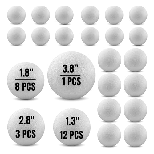 Hygloss Round Foam Balls for Crafts | 24 Pack of Assorted Sizes 1.3-Inch, 1.8-Inch, 2.8-Inch, 3.8-Inch White Craft Foam (XPS) for Arts Small Foam Balls for School Projects and DIY Crafts | Round Balls