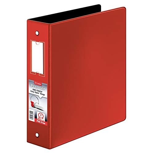 Cardinal 3 Ring Binder, 2 Inch Premier Easy Open Binder, ONE-TOUCH Locking Round Rings, Heavy-Duty Covers, 425-Sheet Capacity, Red with Label Holder (18838CB)