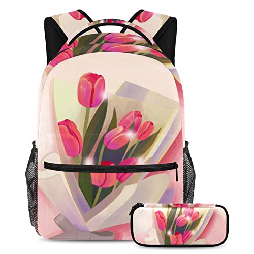 Sac à dos tulipe rose ergonomique anti mal de dos pour élèves