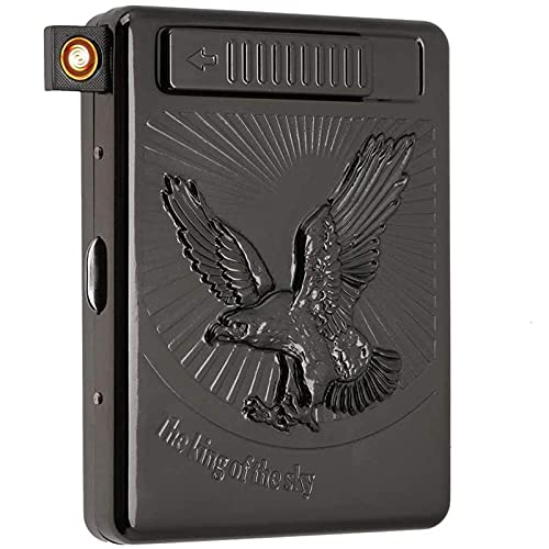 OUUUKL Étui à Cigarettes avec Briquet en Aluminium Électronique Boîte à Cigarettes Porte-Cigarettes pour Femme Homme, USB Rechargeable (Noir) Cover