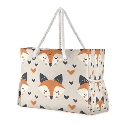 ATTX Fox Pattern Beach Bags for Women - Large Beach Bags with Zipper Waterproof Sandproof Swim Pool Bag Large Tote#183