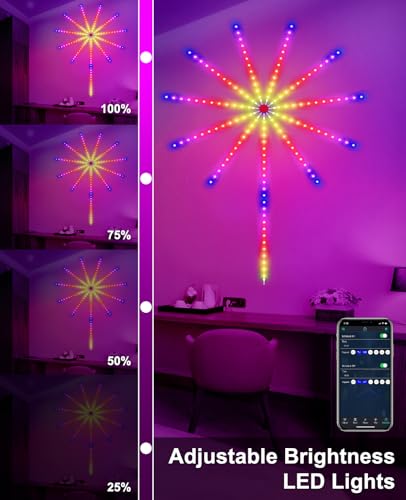 Image of Firework LED Lights, Smart RGB Dream Color LED Lights for Bedroom LED Strip Lights with Remote App Control, Color Changing Music Sound Sync Light for Bedroom,Christmas, Indoor Party