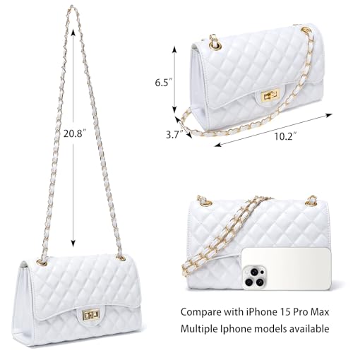 Image of Quilted Leather Crossbody Bags for Women Trendy Ladies Shoulder Purse Satchel HandBag with Chain Strap