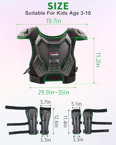 StarknightMT Kids Dirt Bike Gear - Youth Motorcycle Riding Protective Gear ATV Chest Protector Motocross Armor Suit for Boys Girls Mountain Biking Cycling, Dark Green - Thumbnail 5