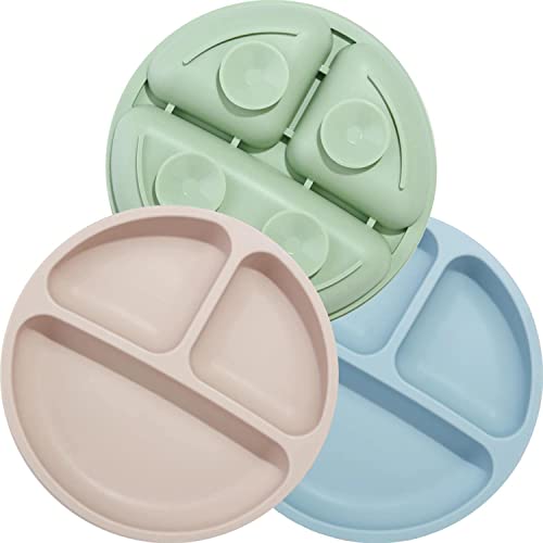 PandaEar 3 Pack Toddler Plates, Silicone Divided Suction...