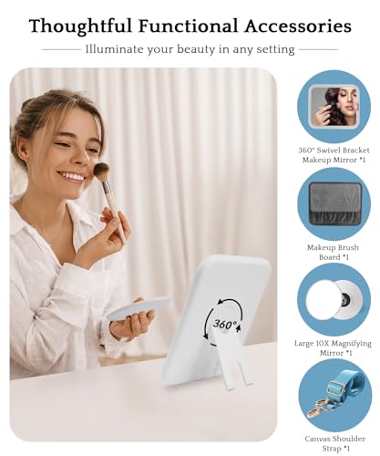 Image of Travel Makeup Bag Cosmetic Bag with Lighted Mirror, Adjustable Brightness in 3 Color Scenarios /Detachable makeup mirror, All-round Upgrade, Waterproof, Gift for Women -Azure Blue