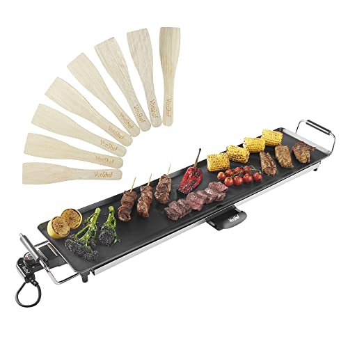 VonShef Teppanyaki Grill XXL – Electric Grill with Non-Stick Plate, 2000W, Easy Clean, Adjustable Temperature Control, Oil Drip Tray & 8 Spatulas - for Meat, Vegetables & Fish – 90x23x10cm