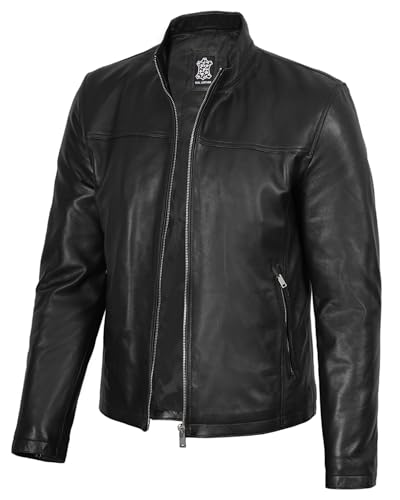 Image of fjackets Cafe Racer Mens Leather Jacket - 100% Real Lambskin Leather Jacket Men Moto Style