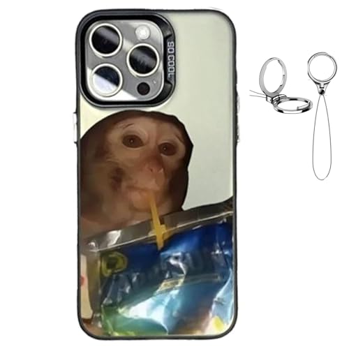 Monkey Phone Case, Funny Trendy Monkey Phone Cases Compatible for iPhone 16/15/14/13/12/11 ProMax, Cute Shockproof TPU Protective Cover, with Free Keychain (12,Gray)