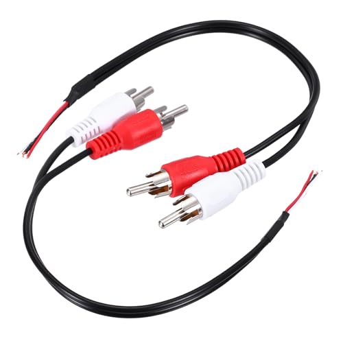 sourcing map 8 Inch Open Red/White RCA 2-Male Plug Jack Connector Adapter to Bare Wire Open End Audio Video RCA Cable for Amplifier Speaker Wire Pack of 2