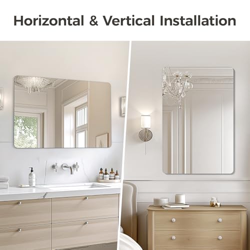 Image of USHOWER Frameless Bathroom Mirror for Over Sink, 22x30 Inch Rectangle Wall Vanity Mirror for Bathroom, Bedroom, Entryway, Polished Edge, Tempered Glass