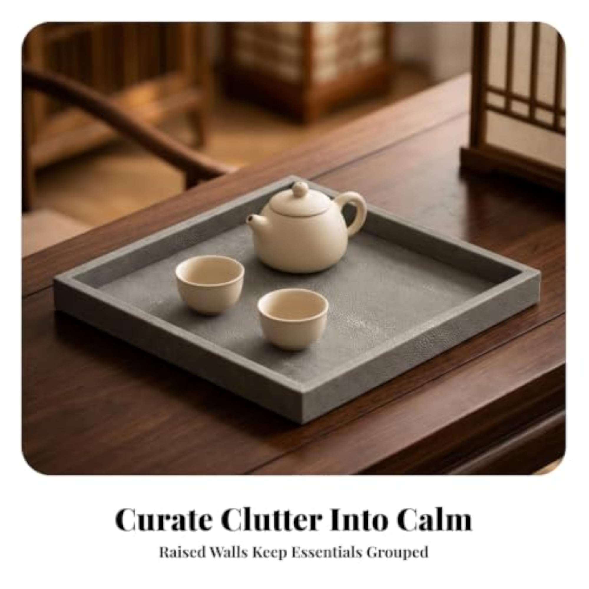 Versatile Wooden Tray with Raised Edges, Decorative Rectangular Tray