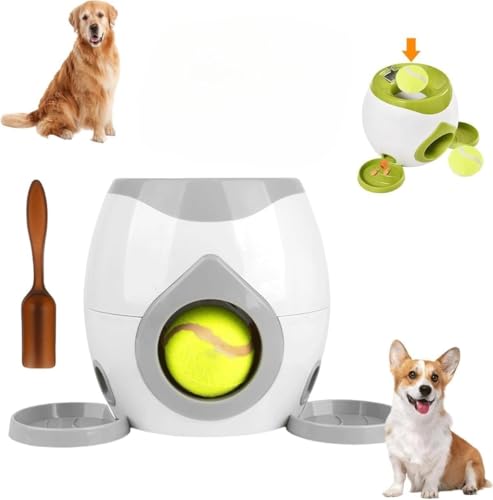 Arfobug 犬用自動ボールランチャー、ボール投げランチャー、ペット用おもちゃ、犬用インタラクティブトレーニング、テニスボールマシン、ボールマシンおもちゃ、テニスボール2個付き、知育玩具、フード報酬マシン、インタラクティブ玩具 (ライトグレー、ボール2個