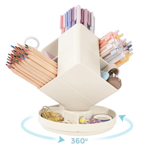 SKYDUE Drehbarer Stiftehalter, 360 Grad Stiftehalter Drehbar, Entnehmbaren Stiftehalter Schreibtisch Mit 5 Fächern, Stifte Organizer Mit Großer Kapazität Für Büro, Schule, Zuhause