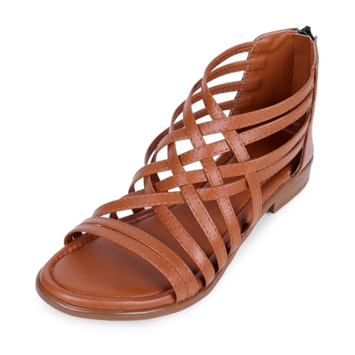 Image of TRASE Gladiator Sandals With Zip Closure Flats For Woman And Girls - Women Sandals - Stylish And Trendy Strappy Design Flat Footwear For College, Office And Beach Wear