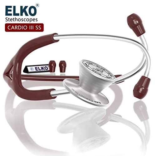 Image of ELKO EL-060 CARDIO III SS Stainless Steel Acoustic Stethoscope | Two-Way PVC Tubing | Double Sided Chestpiece For Adult & Pediatric Patient | Doctors & Medical Students (Brown)