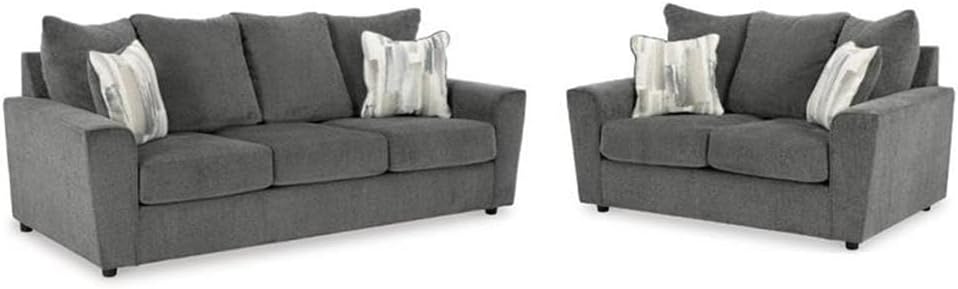 BOWERY HILL Fabric Sofa and Loveseat Set in Gray Polyester