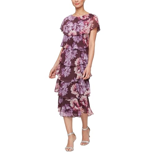 Image of S.L. Fashions Women's Floral Tiered Spring /Summer Wedding Guest, Cocktail Dress, Special Occasion (Plus Size)
