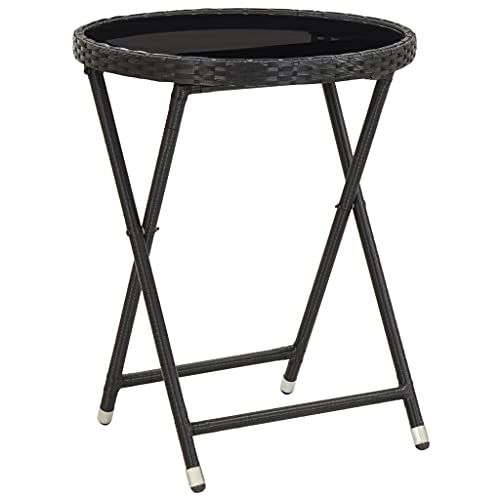 QZZCED Couchtisch aus Polyrattan und gehärtetem Glas, schwarz, 60 cm,...