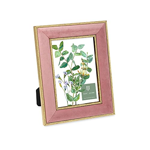 Isaac Jacobs 12,7 x 17,8 cm rosa Samt-Bilderrahmen mit metallisch-goldener Doppelbordüre, Fotorahmen, horizontal und vertikal… – Ansicht 1