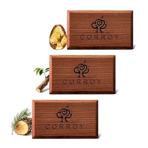 CORROY Car Air Freshener Natural Essential Oil Scent, Odor Eliminator and Purifier, Vent Clip Air Freshener for Car (Refill - 3 Pack -Amber-Teak-Pine)