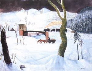 Peinture à l'huile Winter 1932 par Jeno Paizs Goebel - Émotion et poésie d'un hiver artistique