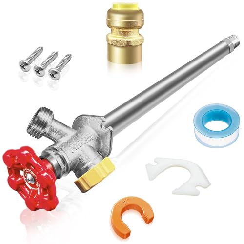 Young dance 12inch Anti-Siphon Frost Free Sillcock, No Lead Brass Frost Proof Outdoor Faucet Bib with Backflow Preventer, 1/2' Push-to-Fit Connector X 3/4 Inch Hose Bibb Frost Free Spigot