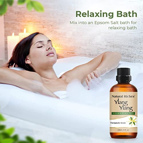 Natural Riches Ylang Ylang Essential Oil (4 Oz), Premium Therapeutic Grade, Perfect For Diffusers Aromatherapy, Ation Massages, Improved Mood, Baths #TOP5