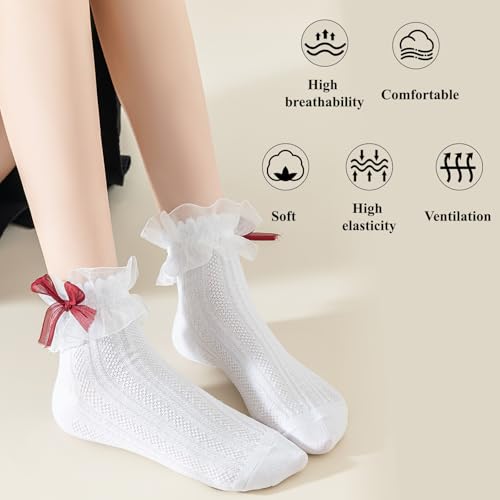 BIVOLU Womens Ankle Socks Lace Ruffle Frilly Cotton Cute Princess Ankle Dress Lace Socks for Girl 1 Pack2