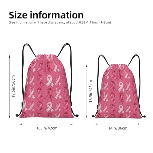 Drawstring Backpack - Pink Ribbon Print Sports Gym Sackpack String Bag For Women Men, Lightweight Draw String Back Bag For Workout Travel2