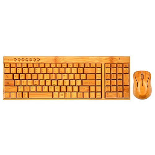 Clavier et souris en bambou sans fil fini le plastique sur le bureau