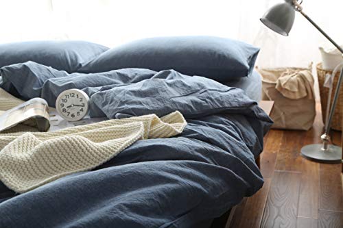 Image of F.Y.Dreams 100% Washed Cotton Duvet Cover for Weighted Blanket 48x72 inches with 16 Ties,Zipper on Long Side /Demin Blue /Just Duvet Cover