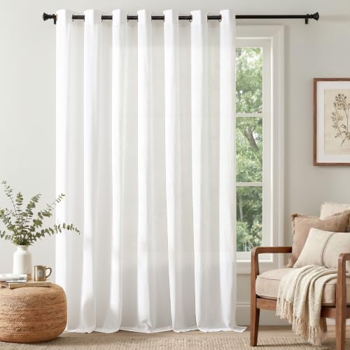 Image of jinchan Linen Curtain 96 Inch Light Filtering Grommet 1 Panel White
