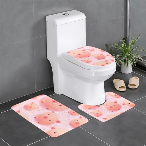 Lot de 3 tapis de bain cochon rose mignon antidérapants