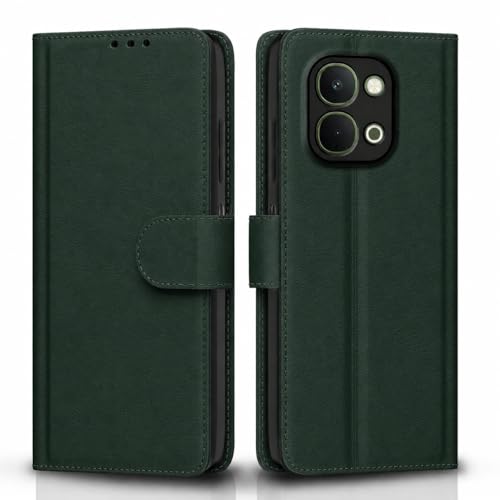 Image of Cover for Vivo T5x 5G / Y51 Pro 5G / iQOO Z11x 5G, Wallet Style, Leather Finish, Magnetic Closure, Inbuilt Stand, Card Pocket (Green)