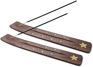 Wooden Incense Stick Holder  Handmade Incense Stick burner painted by Artisans  Ideal for Aromatherapy, Meditation, Yoga  Ornamental piece for Home, Office Decor - Pack of 2 (Brown)