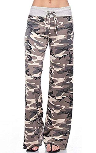 Image of AMiERY Women's Comfy Casual Pajama Pants Floral Print Drawstring Palazzo Lounge Pants Wide Leg