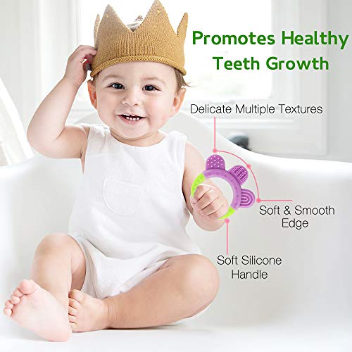 Food Feeder Baby Fruit Feeder Pacifier (2 Pack) with 3 Different Sized Silicone Pacifiers, Infant Teething Toy Silicone Teether and Squeeze Baby Food Dispensing Spoon, Baby First Feeding Set by MICHEF