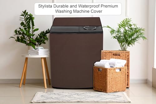 Image of Stylista Waterproof and Dustproof Polyester Washing Machine Cover Compatible for Godrej 7 Kg Semi-Automatic Top Loading WS EDGE CLS 70 5.0 PN2 GPGR, Coffee