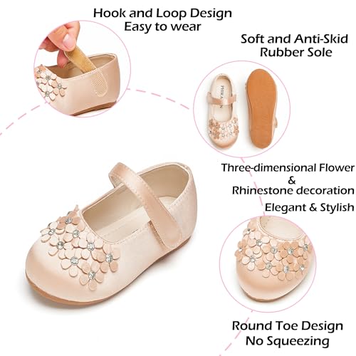 Image of PHIRAMIN Toddler Flower Girl Glitter Dress Shoes Little Girl Ballet Flats Bow Wedding Party